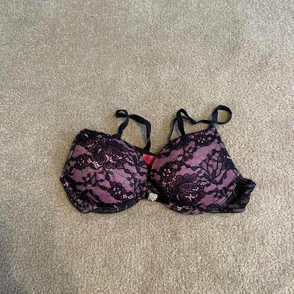 Victoria's Secret Black and Pink Lace Overlay Bra
